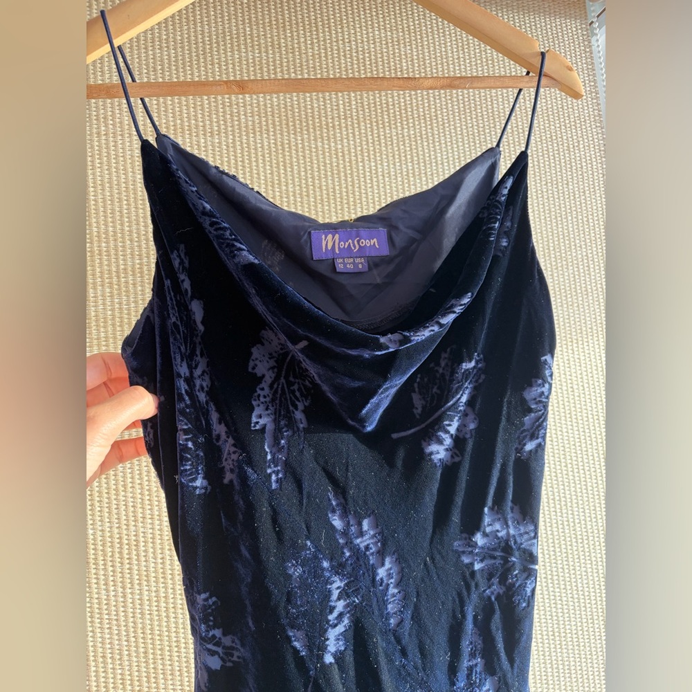 Silk and Velvet Midnight Blue Floral Maxi Dress - Picture 3 of 7
